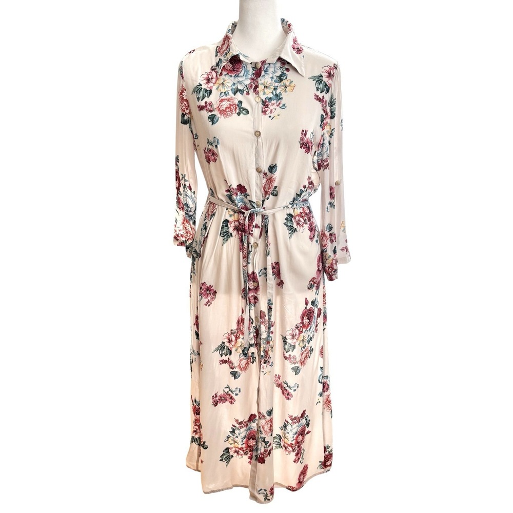 Intimissimi Floral Midi Dress Collared Button Front Size S Cottage Boho Romantic